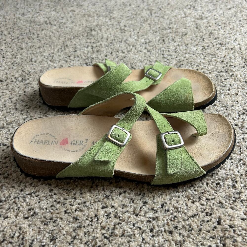 Haflinger Green Suede Buckle Slide Sandals